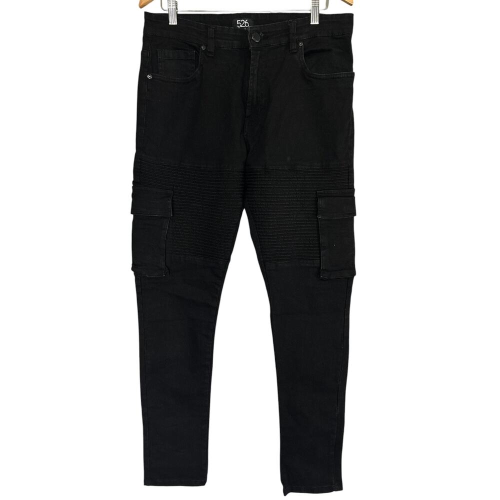 526 Jeanswear Men’s Black Biker Cargo Jeans Size 36R Slim Stretch Moto Pants
